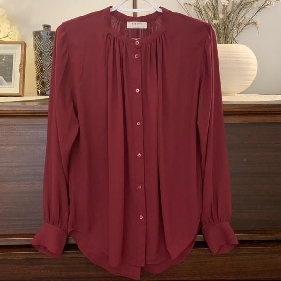 Babaton women’s semi-sheer burgundy button up blouse, size small - Picture 1 of 6